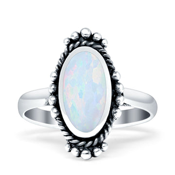 Oval Created White Opal Ring Oxidized Twisted 925 Sterling Silver Wholesale